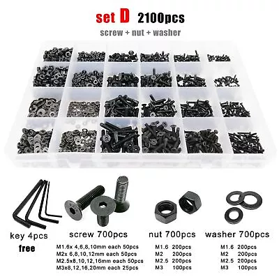 £16.21 • Buy Socket Flat Screw Bolt Nut Washer Hexagon Countersunk Kit M1.6 M2 M2.5 M3 M4 M5