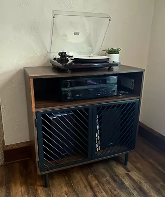 Vinyl Record Cabinet Mid Century Modern Media Stereo Hifi Storage Shelf Cupboard • £89.90