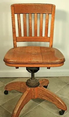 Antique JASPER Adjustable Swivel Oak Desk Chair On Casters • $400