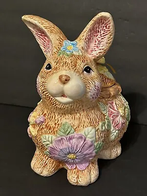Vintage Cottagecore  Bunny Rabbit Cookie Jar  Floral Spring Pre-owned • $39