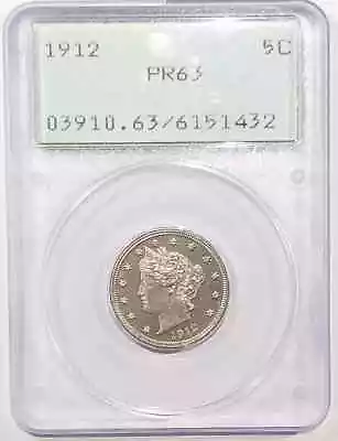 1912 Proof Liberty V Nickel PCGS PR-63 Rattler OGH • $385