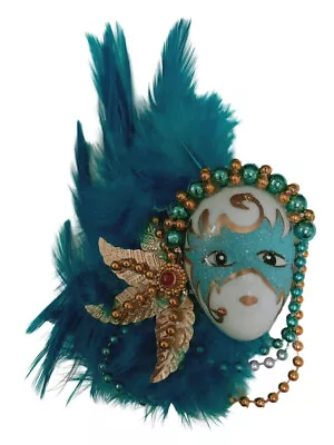 Turquoise Masked Beaded Lady Feather Magnet Mardi Gras Party Favor • $5.29