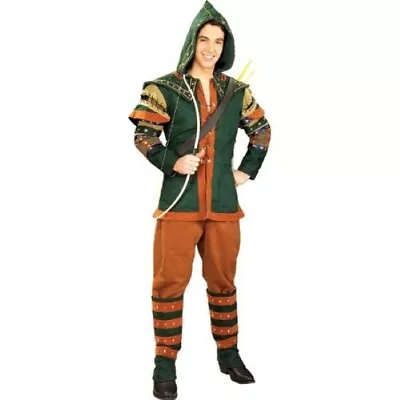 Robin Hood Costume 5Pc Br/Gr Hooded Tunic Pants Boot Tops & Quiver Std & XL • $99.98