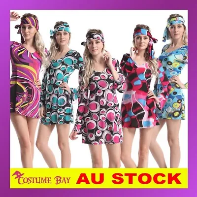 1960s 70s Retro Hippie Girl Disco Dancing Costume Fancy Dress Groovy Hens Party • $21.95