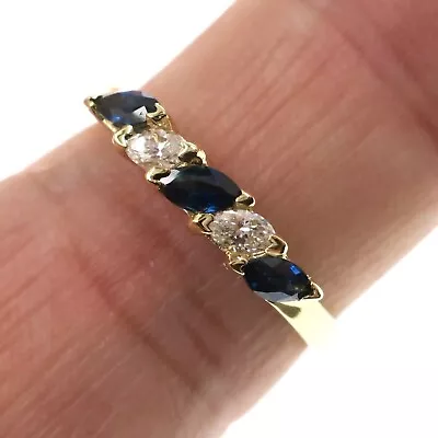 14k Solid Yellow Gold Natural Marquise Blue Sapphire Diamond Band Ring Size 6.5 • $321.75