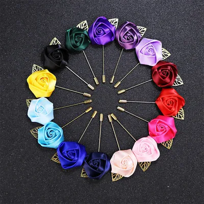 Men Rose Flower Lapel Pin Chest Brooch Badge Wedding Boutonniere Tie Pins Dress • £1.96