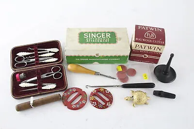 £8.98 • Buy 12 X Antique / Vintage HABERDASHERY Inc Darning Mushroom, Sewing Set Etc
