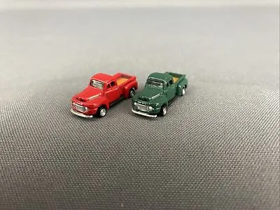 Set Of 2 CMW N Scale 1948 Ford F100 Stepside Shortbed Pick Up Trucks -  Grn/Red • $46