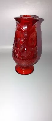 Vtg Viking Glass MCM Ruby Red Glimmer Fairy Lamp Owl Candle Holder 7  Tea Light • $200