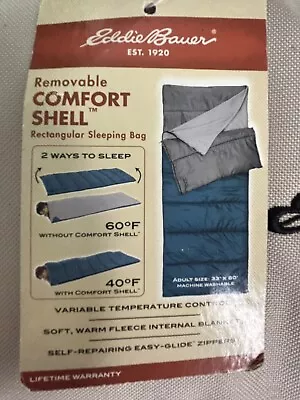 Eddie Bauer COMFORT SHELL Rectangular Sleeping Bag 40°-60°F  Fleece Lining EUC • $30