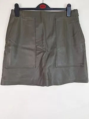 H&M Womens Green Faux Leather Skirt With Pockets Sided Zip Size Uk 14 • £12