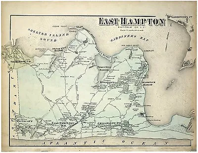 East Hampton NY 1893 Beers' Vintage Map Fine Art Print Or Gallery Wrapped Canvas • $49.23