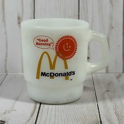 Vintage McDonalds Fire King Milk Glass Coffee Mug Good Morning Anchor Hocking • $9.99