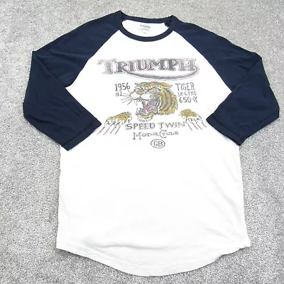 Lucky Brand Triumph Motorcycles Shirt Men Small 1956 Tiger Speed Twin 3/4 Sleeve • $24.99