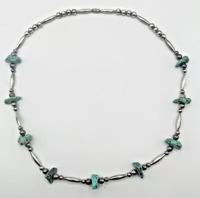 Vintage Navajo Sterling Silver & Turquoise Bead Strand Necklace • $50