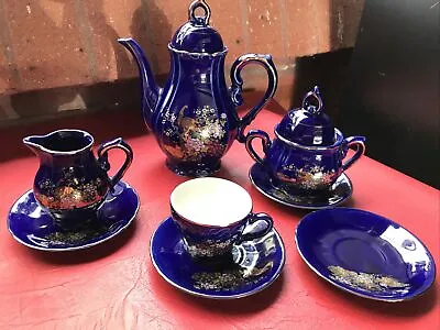 Vintage Peacock Tea Set Incomplete Collection 8 Pieces Cobalt Blue Japan Made. • $250