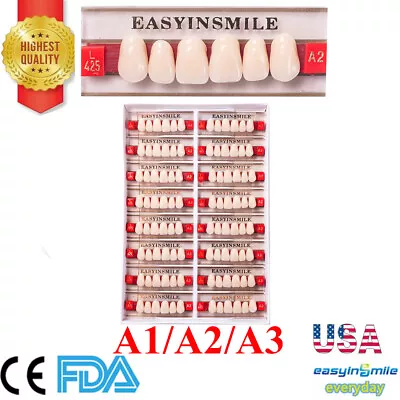 Dental Acrylic Resin False Denture Teeth DIY Upper Lower Full Set Shade A1/A2/A3 • $17.74