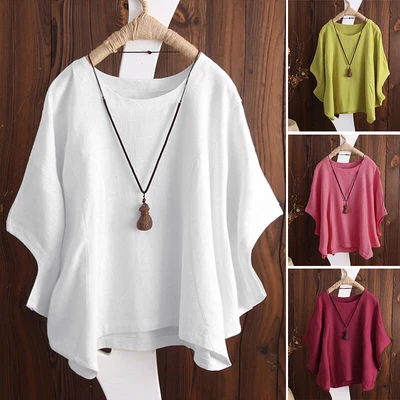 $25.07 • Buy ZANZEA Women Batwing Short Sleeve Cotton T Shirt Loose Workwear Plain Tops PLUS
