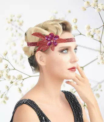 1920s Headband Red Rhinestone Flower Headpiece Flapper Headband Great Gatsby • $9.99