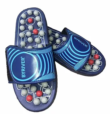 Byriver Accupressure Foot Massage Acupoint Stimulation Sandals Blue Sz M EUC • $19.99