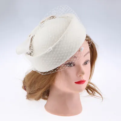 £21.19 • Buy Ladies Vintage Wool Felt Pillbox Hat With Veil Wedding Church Fascinator Hat