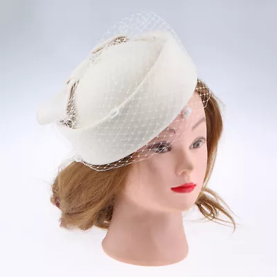 £21.19 • Buy Ladies Vintage Wool Felt Pillbox Hat With Veil Wedding Church Fascinator Hat