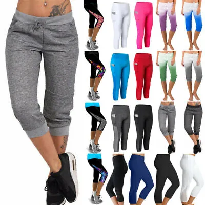 Women Ladies Yoga Cropped Legging Capri Pants Gym Sportwear Shorts Trousers • £7.07