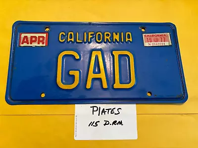 Vintage California Blue & Yellow License Plate Personalized  GAD  WITH TAGS • $49.95
