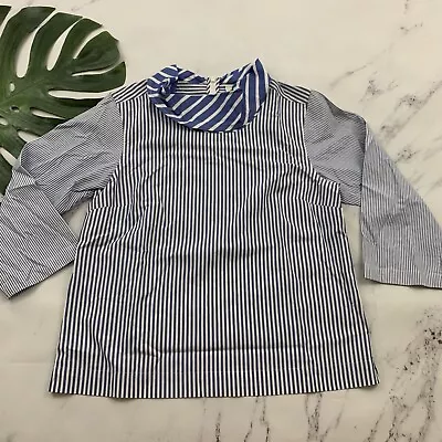 J.Crew Thomas Mason Womens Scarf Neck Blouse Top Size 4 Blue White Stripes • $25.99