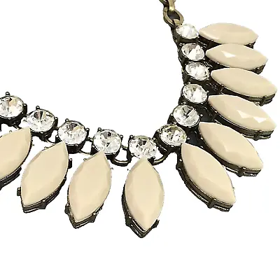 J CREW Statement Collar Necklace Gold Tone Rhinestone Cream Marquis Setting 16  • $11.50