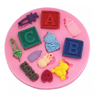 Baby Blocks Mould Bottle Teddy Shower Cupcakes Decorating Fondant Silicon Icing1 • £5.95