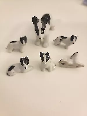 Vintage Ceramic Miniature 1 -3  Black And White Dog With 5 Puppies Made In Japan • $25