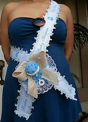 Baby Shower Mom To Be It's A Boy Sash Blue With Rattle Ribbon And Corsage  • $16.99