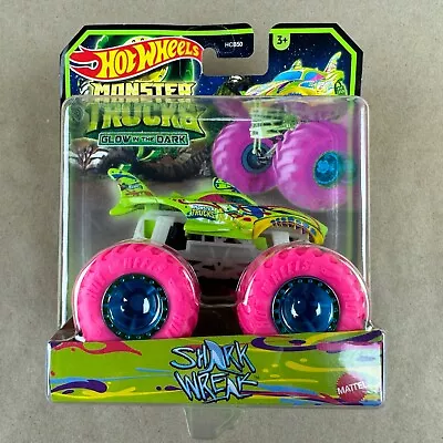 Hot Wheels Monster Trucks Glow In The Dark Shark Wreak Green Pink 1:64 Deicast • $6.99