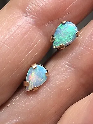 6. Vintage 14K Yellow Gold Fire Opal Teardrop Prong Stud Earrings .5g 7 X 5mm • $79.99