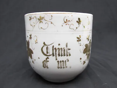 Antique Porcelain THINK OF ME Mustache Cup Mug Hand Painted Flowers Gold Gilt • $14.99