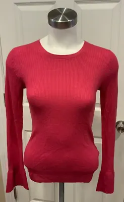 Massimo Dutti Raspberry Red Thin Rib Knit Bell Sleeve Shirt Size S NWT! • $27