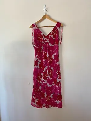 Vintage Y2K Pink Bias Cut Midi Length Sleevless Dress Size 10 • $29.95