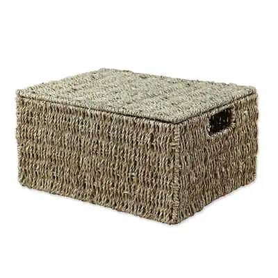 £12 • Buy Seagrass Rectangular Lidded Storage Basket Natural Wicker Woven Gift Hamper Home