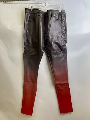 PLTKS Barlow Flare Stacked Leather Pants Men's Size 40 Black And Red • $95.99