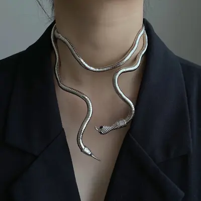 $19.99 • Buy Bendable Silver Snake Necklace Choker Jewelry, Women - Slytherin Steam Punk Gift