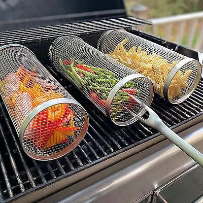 Stainless Steel Barbecue Cooking Grill Grate Round BBQ Campfire Grid Cooking S/L • $19.95