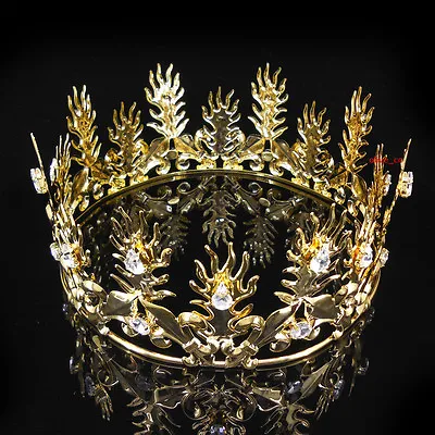 Men's Imperial Medieval Fleur De Lis Gold King Metal Crown 8cm Tall 56.5cm Circ • $27