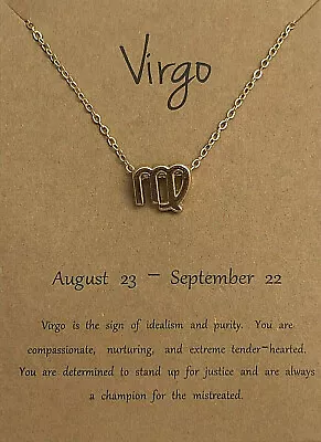 New Woman's Gold Zodiac Sign Virgo Make A Wish Pendant Necklace With Card • $7.50