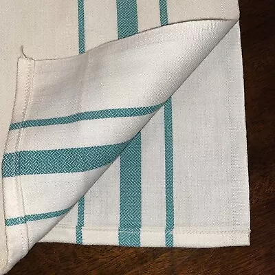 Vintage Cotton Tablecloth Card Table Topper Towel White Green Stripe 28x35 -B28 • $7.99