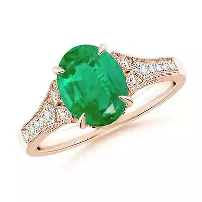 Angara Natural 9x7mm Emerald Solitaire Ring In 14K Rose Gold (Ring Size: 7) • $2955.92