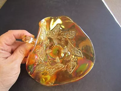 Millersburg Holly Sprig Carnival Glass Nappy Bon Bon Stunning Radium Marigold • $35