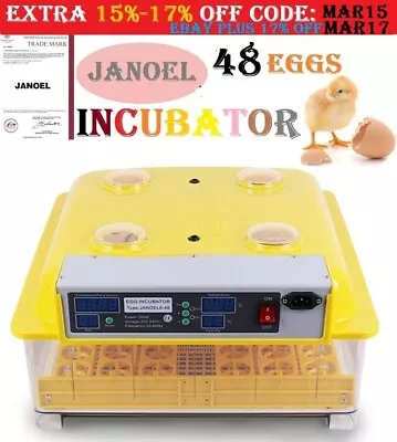 JANOEL Automatic 48 Egg Incubator Fully Digital LED Turning Chicken Duck Eggs • $239