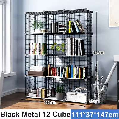 12 Cube Black Metal DIY Wire Storage Cabinet Organzier Display Shelf Toy Book AU • $56.99