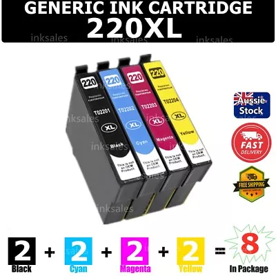 8x Generic 220XL 220 Ink Cartridge For Epson WF2630 WF2650  WF2660 XP220 XP420 • $20.90